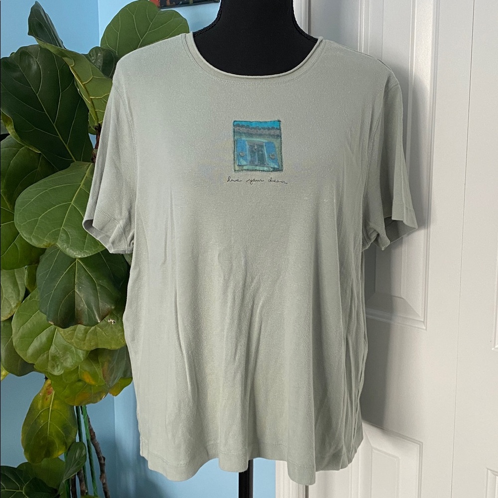 J.Jill 2X 100% Cotton Live Your Dreams Short Sleeved Shirt
